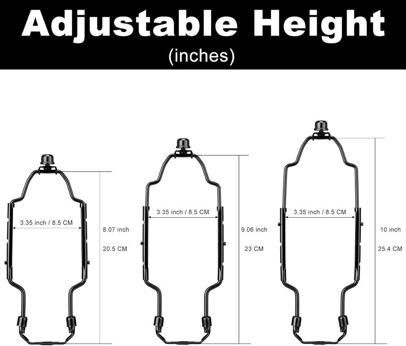 Qc 8 9 10 inch Adjustable Lamp Shade Harp Holder Kit for Table and Floor Lamps, Heavy Duty Lamp Shade Bracket with 3/8 Standard Saddle, E26 Light Base UNO Fitter Adapter and Lamp Finial, Black - Image 2